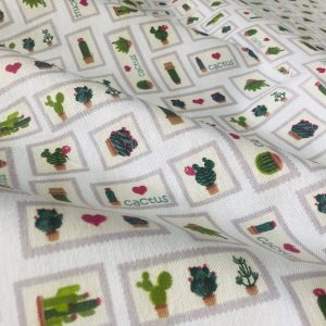 Mini Patch Pink Cactus Fabric Cacti Print Curtain Cotton Material Cute Stamps Thorns Heart Frame Jeans Light Upholstery - 55"/140cm wide