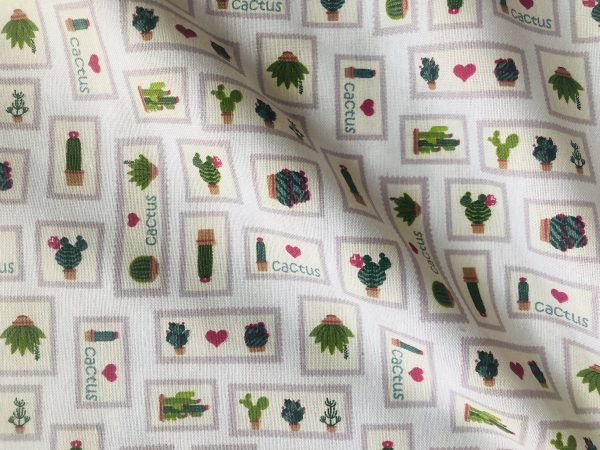 Mini Patch Pink Cactus Fabric Cacti Print Curtain Cotton Material Cute Stamps Thorns Heart Frame Jeans Light Upholstery - 55"/140cm wide - Image 2