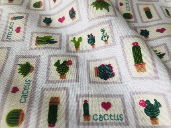 Mini Patch Pink Cactus Fabric Cacti Print Curtain Cotton Material Cute Stamps Thorns Heart Frame Jeans Light Upholstery - 55"/140cm wide - Image 3