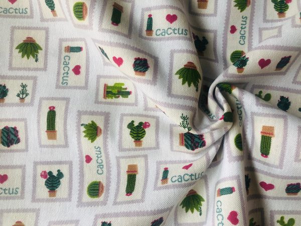 Mini Patch Pink Cactus Fabric Cacti Print Curtain Cotton Material Cute Stamps Thorns Heart Frame Jeans Light Upholstery - 55"/140cm wide - Image 4