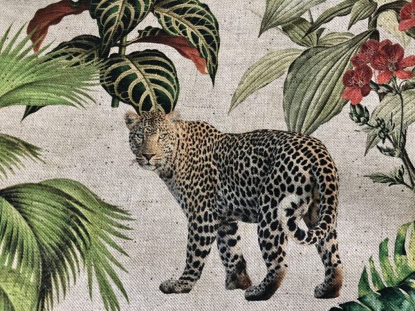 Safari Zoo African Animal Digital Print Fabric Tropical Jungle Palm Flower Leaf Material Linen Look  - 108"/275cm extra wide Canvas