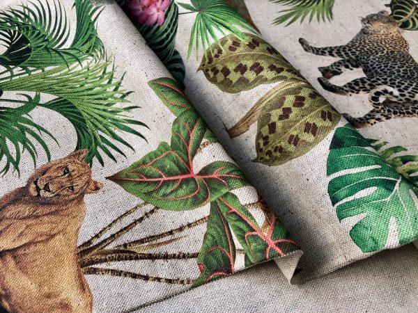 Safari Zoo African Animal Digital Print Fabric Tropical Jungle Palm Flower Leaf Material Linen Look  - 108"/275cm extra wide Canvas - Image 7