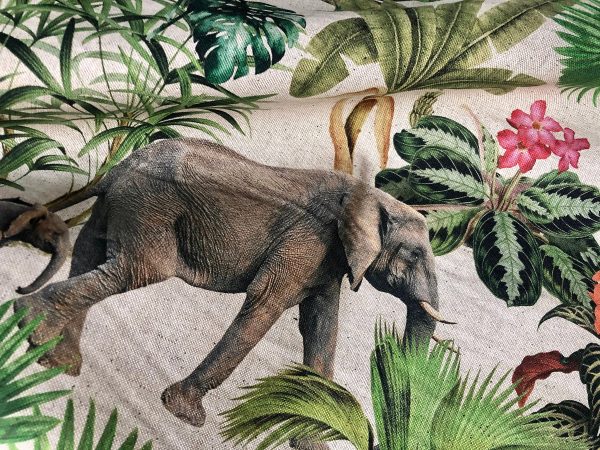 Safari Zoo African Animal Digital Print Fabric Tropical Jungle Palm Flower Leaf Material Linen Look  - 108"/275cm extra wide Canvas - Image 8