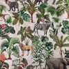Safari Zoo African Animal Digital Print Fabric Tropical Jungle Palm Flower Leaf Material Linen Look  - 54"/138cm wide Canvas - Image 2