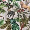 Safari Zoo African Animal Digital Print Fabric Tropical Jungle Palm Flower Leaf Material Linen Look  - 54"/138cm wide Canvas - Image 4
