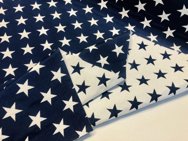 Christmas Stars Jacquard Double Face Gobelin Fabric Material for Curtains Home Decor Upholstery - 55"/140cm Wide - NAVY BLUE & WHITE