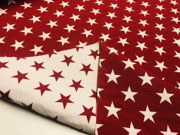 Christmas Stars Jacquard Double Face Gobelin Fabric Material for Curtains Home Decor Upholstery - 55"/140cm Wide - RED & WHITE