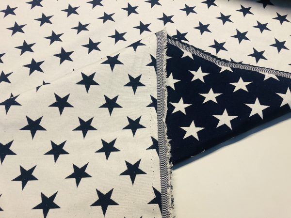 Christmas Stars Jacquard Double Face Gobelin Fabric Material for Curtains Home Decor Upholstery - 55"/140cm Wide - WHITE & NAVY BLUE