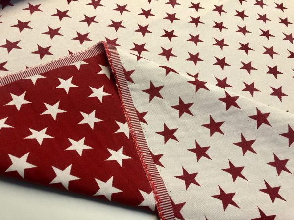 Christmas Stars Jacquard Double Face Gobelin Fabric Material for Curtains Home Decor Upholstery - 55"/140cm Wide - WHITE & RED