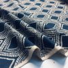 Art Deco Damask Rhombus Diamond Fabric Linen Look Material - Furnishing, Curtains, Upholstery - 280cm Wide - Navy Blue & Cream - Image 2