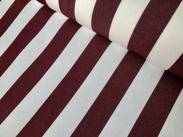 Burgundy & White Striped DRALON Outdoor Fabric Acrylic Teflon Waterproof Upholstery Material For Cushion Gazebo Beach - 63"/160cm Wide
