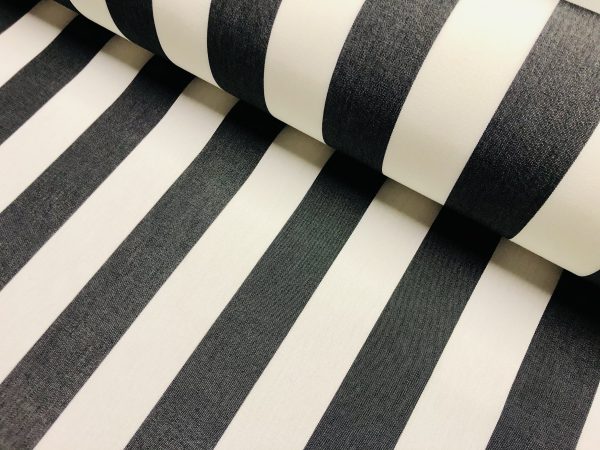 Charcoal Grey & White Striped DRALON Outdoor Fabric Acrylic Teflon Waterproof Upholstery Material For Cushion Gazebo Beach - 63"/160cm Wide