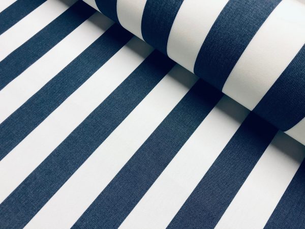 Navy Blue & White Striped DRALON Outdoor Fabric Acrylic Teflon Waterproof Upholstery Material For Cushion Gazebo Beach - 63"/160cm Wide