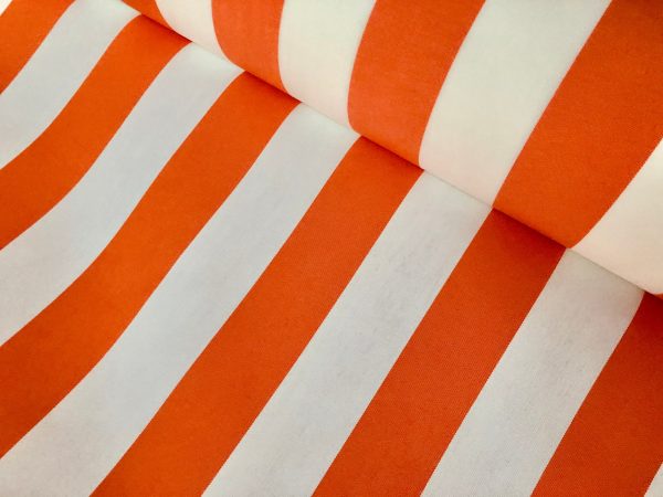 Orange & White Striped DRALON Outdoor Fabric Acrylic Teflon Waterproof Upholstery Material For Cushion Gazebo Beach - 63"/160cm Wide