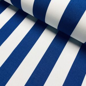 Royal Blue & White Striped DRALON Outdoor Fabric Acrylic Teflon Waterproof Upholstery Material For Cushion Gazebo Beach - 63"/160cm Wide