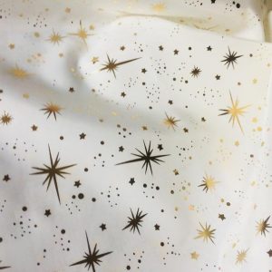ICE STAR Silk Taffeta fabric nylon material Taffeta Foil Gold Stars - 55"/ 140cm wide - CREAM