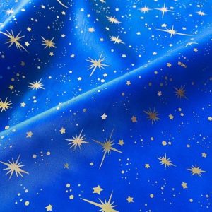 ICE STAR Silk Taffeta fabric nylon material Taffeta Foil Gold Stars - 55"/ 140cm wide - Royal BLUE