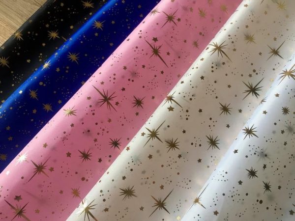 ICE STAR Silk Taffeta fabric nylon material Taffeta Foil Gold Stars - 55"/ 140cm wide - WHITE - Image 3