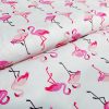 Pink Flamingo Poplin Fabric Bird Print Material 100% Cotton for Face Mask, Dress, Home decor - 150cm Wide - White