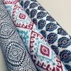 Floral Aztec Spanish Geometric Diamond Flower Tile Fabric Cotton Panama Curtain Upholstery Material - 55"/140cm wide - Blue & Red - Image 7