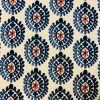 Floral Aztec Spanish Geometric Diamond Flower Tile Fabric Cotton Panama Curtain Upholstery Material - 55"/140cm wide - Blue & Red - Image 4