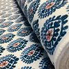 Floral Aztec Spanish Geometric Diamond Flower Tile Fabric Cotton Panama Curtain Upholstery Material - 55"/140cm wide - Blue & Red - Image 3