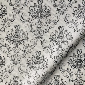 Floral Damask Antique Print Fabric Spanish Tile Baroque Material Vintage Look Upholstery Curtains Dressmaking 55''/140cm wide - Grey & White