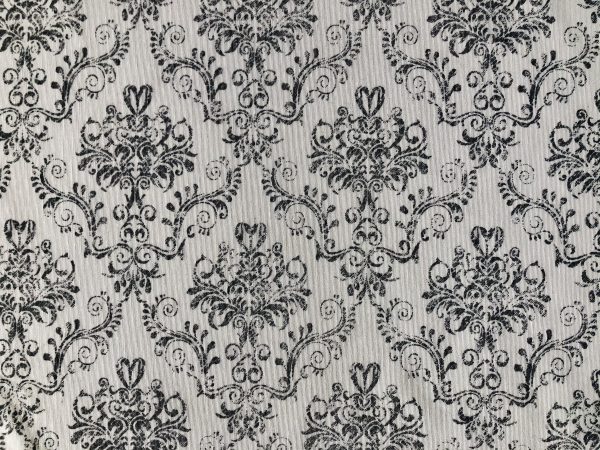 Floral Damask Antique Print Fabric Spanish Tile Baroque Material Vintage Look Upholstery Curtains Dressmaking 55''/140cm wide - Grey & White - Image 3