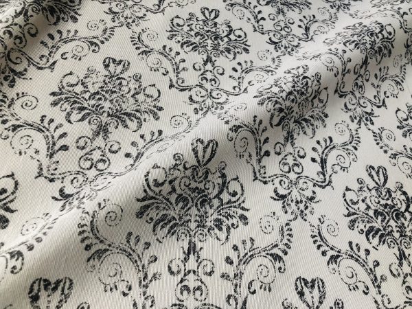 Floral Damask Antique Print Fabric Spanish Tile Baroque Material Vintage Look Upholstery Curtains Dressmaking 55''/140cm wide - Grey & White - Image 4