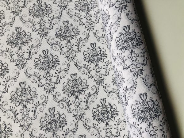 Floral Damask Antique Print Fabric Spanish Tile Baroque Material Vintage Look Upholstery Curtains Dressmaking 55''/140cm wide - Grey & White - Image 7