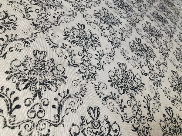 Floral Damask Antique Print Fabric Spanish Tile Baroque Material Vintage Look Upholstery Curtains Dressmaking 55''/140cm wide - Grey & White - Image 8