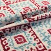 Kilim Aztec Spanish Geometric Diamond Tile Fabric Cotton Panama Curtain Upholstery Material - 55"/140cm wide - Aqua Blue & Raspberry Red - Image 5