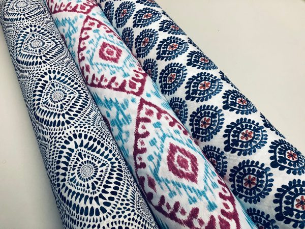 Kilim Aztec Spanish Geometric Diamond Tile Fabric Cotton Panama Curtain Upholstery Material - 55"/140cm wide - Aqua Blue & Raspberry Red - Image 7