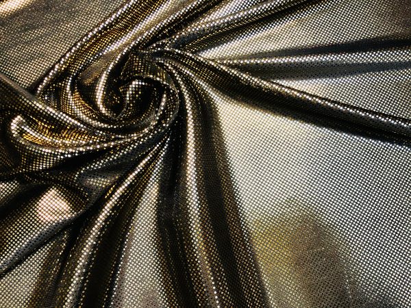 Lame Foil Disco Shiny Glitter Party Lightweight Fabric Sparkling 2 Way Stretch Material - 57"/146cm wide - Gold & Black