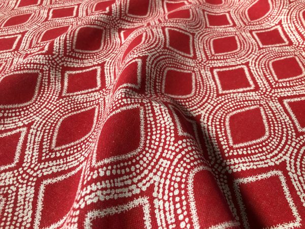 Art Deco Damask Rhombus Diamond Print Fabric Floral Cotton Material for Curtains Upholstery Home Decor 140cm wide RED &  CREAM - Image 4