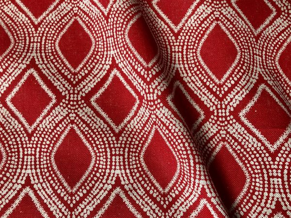 Art Deco Damask Rhombus Diamond Print Fabric Floral Cotton Material for Curtains Upholstery Home Decor 140cm wide RED &  CREAM - Image 5