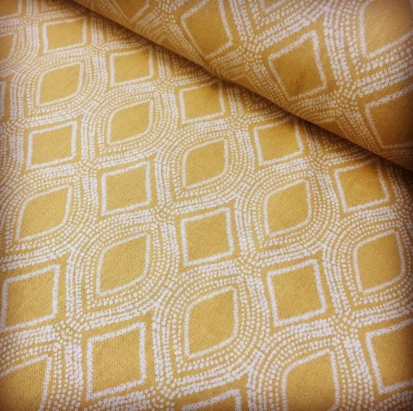 Art Deco Damask Rhombus Diamond Print Fabric Floral Cotton Material for Curtains Upholstery Home Decor 280cm EXTRA wide Ochre Mustard Cream