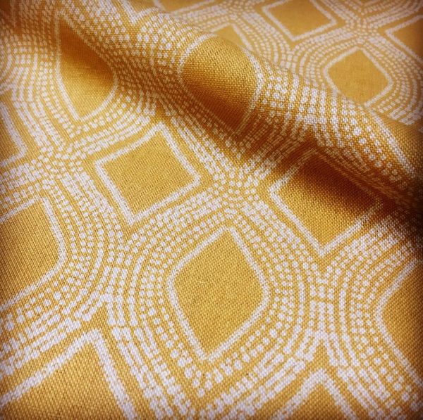 Art Deco Damask Rhombus Diamond Print Fabric Floral Cotton Material for Curtains Upholstery Home Decor 280cm EXTRA wide Ochre Mustard Cream - Image 6