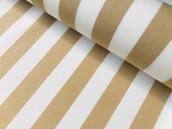 Beige & White Striped DRALON Outdoor Fabric Acrylic Teflon Waterproof Upholstery Material For Cushion Gazebo Beach - 63"/160cm Wide