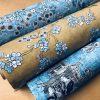 BLUE Japanese Sakura Blossom Cherry Floral Twill Curtain Fabric Oriental Furnishing Material - 55'' wide textile - Image 5