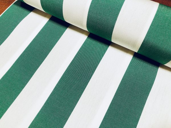 Emerald Green & White Striped DRALON Outdoor Fabric Acrylic Teflon Waterproof Upholstery Material For Cushion Gazebo Beach - 63"/160cm Wide