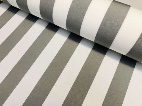 Light Grey & White Striped DRALON Outdoor Fabric Acrylic Teflon Waterproof Upholstery Material For Cushion Gazebo Beach - 63"/160cm Wide