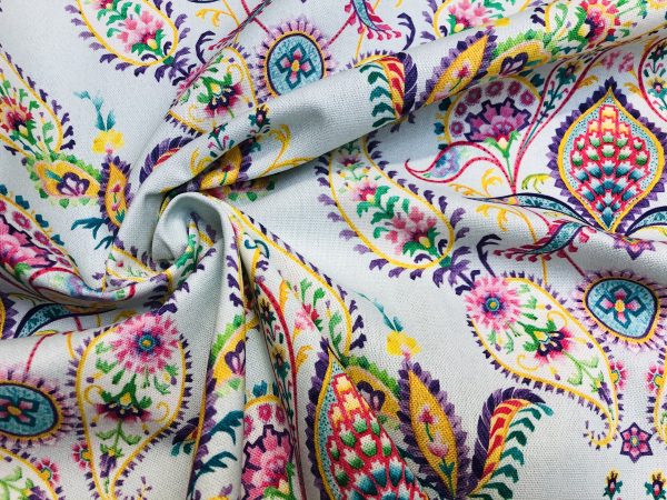 Prussian Paisley Fabric Pastel Floral Easter Material Home Decor Curtain Upholstery 140cm or 55" wide - Multicoloured - Image 3