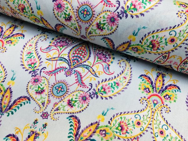 Prussian Paisley Fabric Pastel Floral Easter Material Home Decor Curtain Upholstery 140cm or 55" wide - Multicoloured - Image 4
