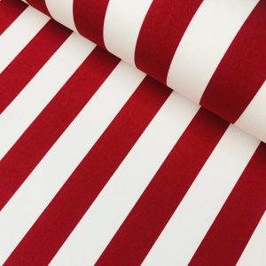 Red & White Striped DRALON Outdoor Fabric Acrylic Teflon Waterproof Upholstery Material For Cushion Gazebo Beach - 63"/160cm Wide