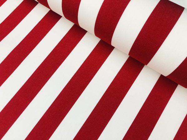 Red & White Striped DRALON Outdoor Fabric Acrylic Teflon Waterproof Upholstery Material For Cushion Gazebo Beach - 63"/160cm Wide