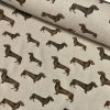 SAUSAGE DOG Animal Upholstery Curtain Cotton Fabric Material 55"/140cm wide canvas - Brown Cream