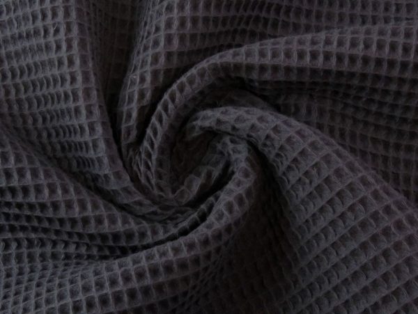 Cotton WAFFLE Pique Honeycomb Fabric Material - bathrobe, gown, towel, cushion - 140cm wide - Black