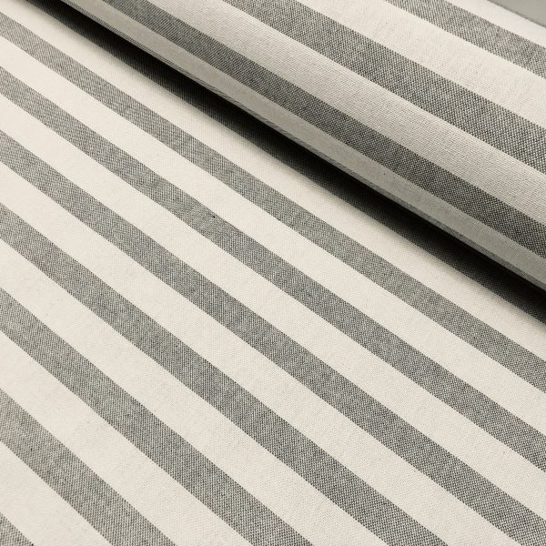 Linen Look White STRIPES Culla Fabric Furnishing Curtain Upholstery Dressmaking Cotton Material 110″/280cm EXTRA Wide Canvas - GREY