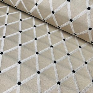 Linen Look NATURAL Embroidered Rhombus Culla Fabric Furnishing Curtain Upholstery Dressmaking Cotton Lurex Material 55"/140cm Wide Canvas